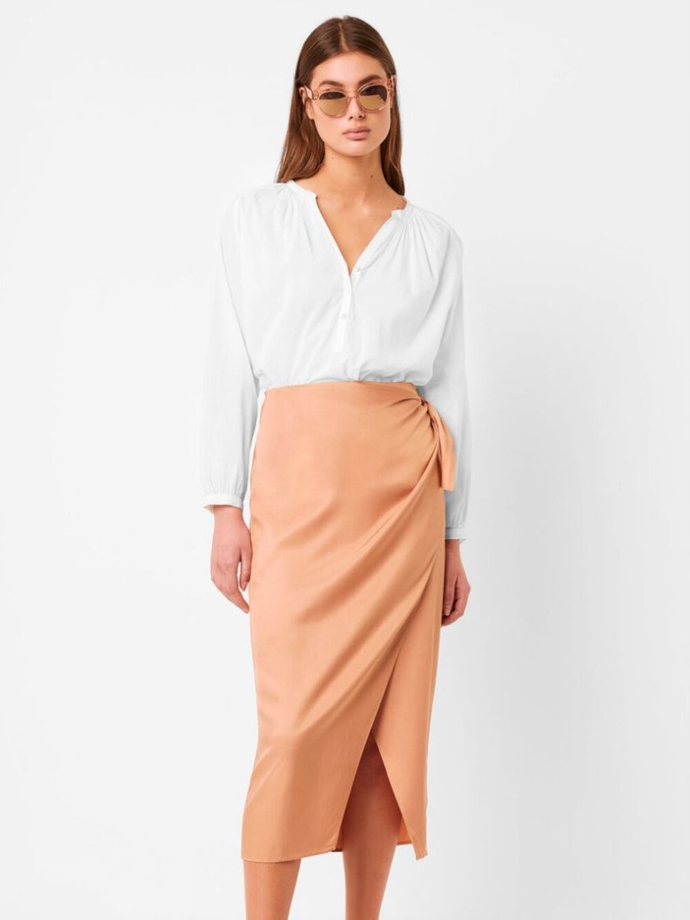 French Connection Gabina Drape Wrap Skirt Blushed Tan Size 8
